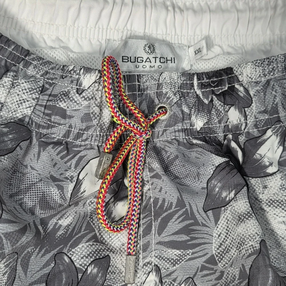 Bugatchi Mens XXL 40 Swim Trunks Orchid Floral Hawaiian‎ Black And White